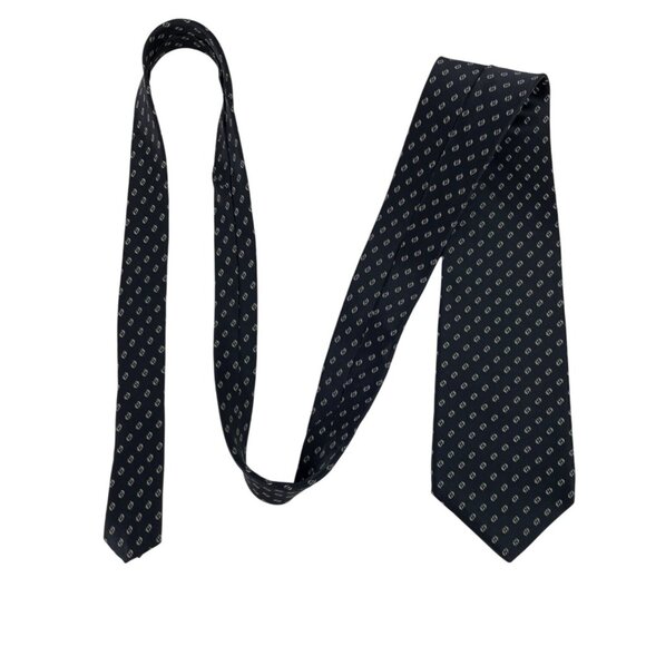 Zylos George Machado Black & Gray Geometric Print 100% Silk Mens Tie Necktie - Picture 6 of 6